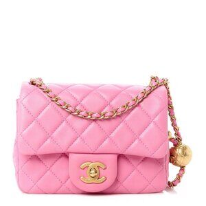 CHANEL Lambskin Quilted Mini Pearl Crush Flap Bag Chain Purse Pink